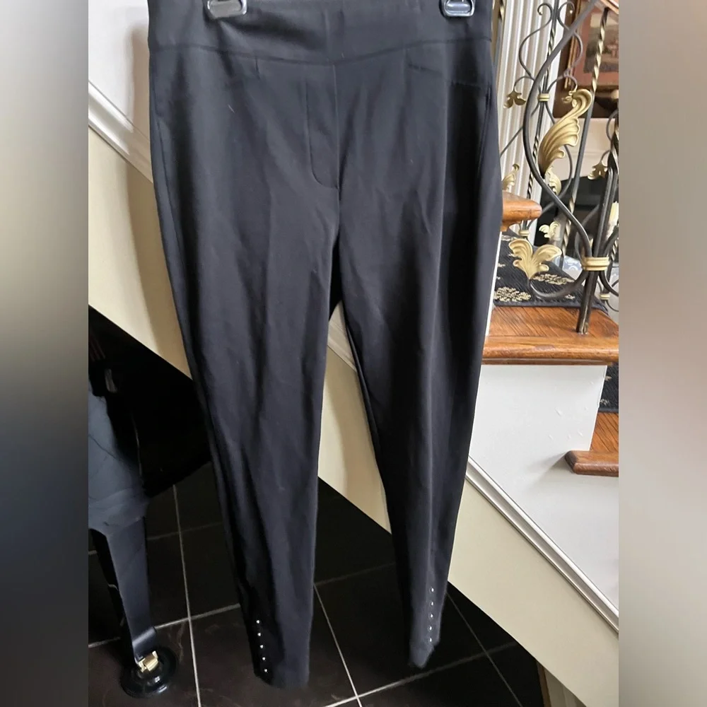 Chicos Black Stretch Pants.Decor. side hem. Elastic stretch waist.Size 1 EUC - Picture 3 of 10